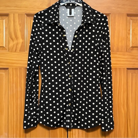 BCBGMaxazria Black/White Polka Dot Top Size Medium - Picture 1 of 11
